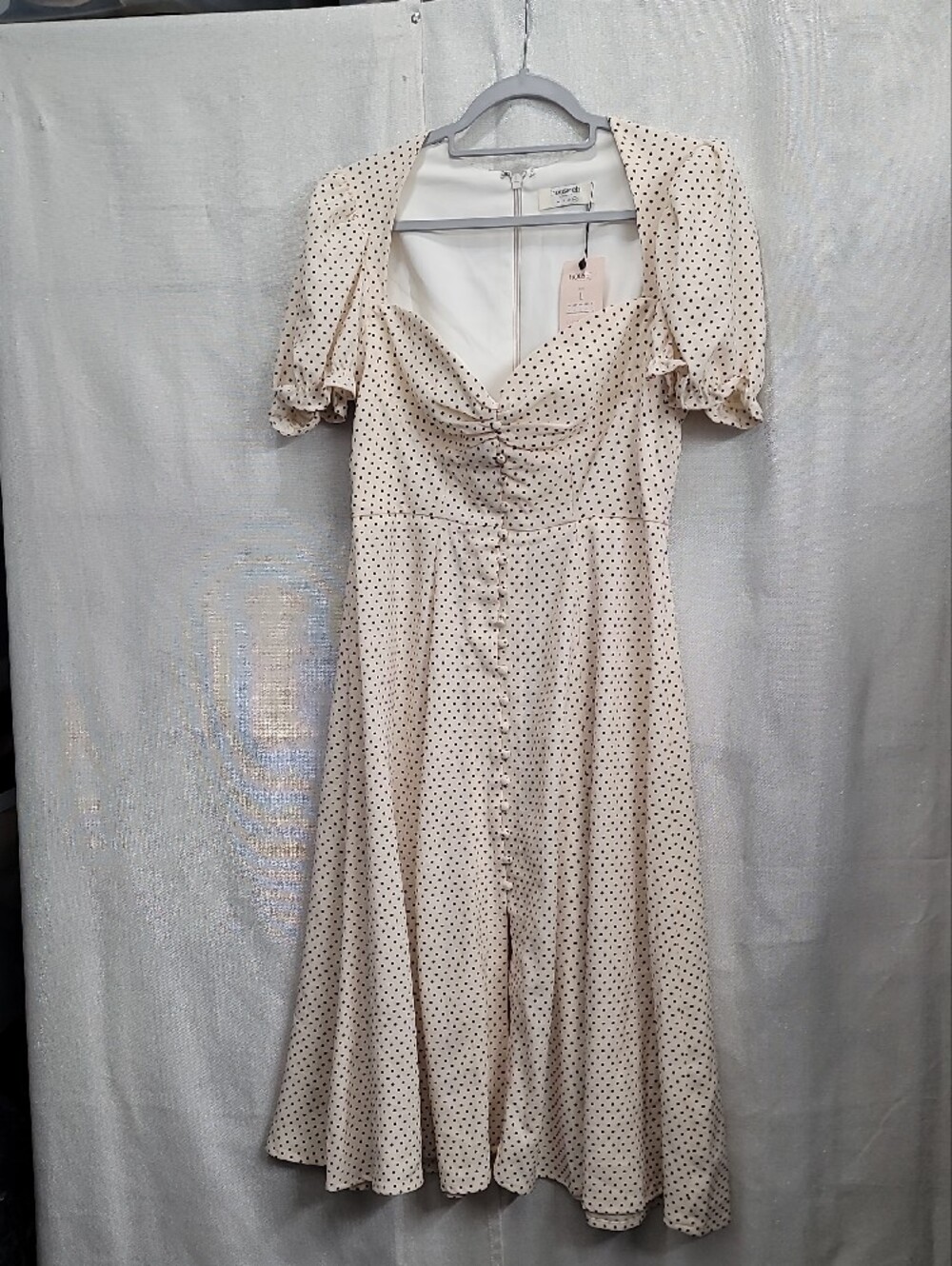 House Of CB Nwt Ellery Polka Dot Puff Sleeve Midi Dress Size Large - Picture 3 of 16